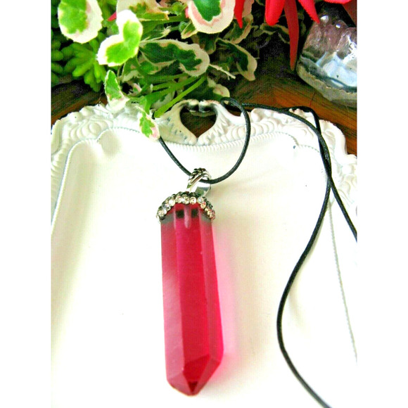 New Genuine Brazilian Pink Color Quartz Crystal Laser Point Pendant Necklace - Picture 6 of 7